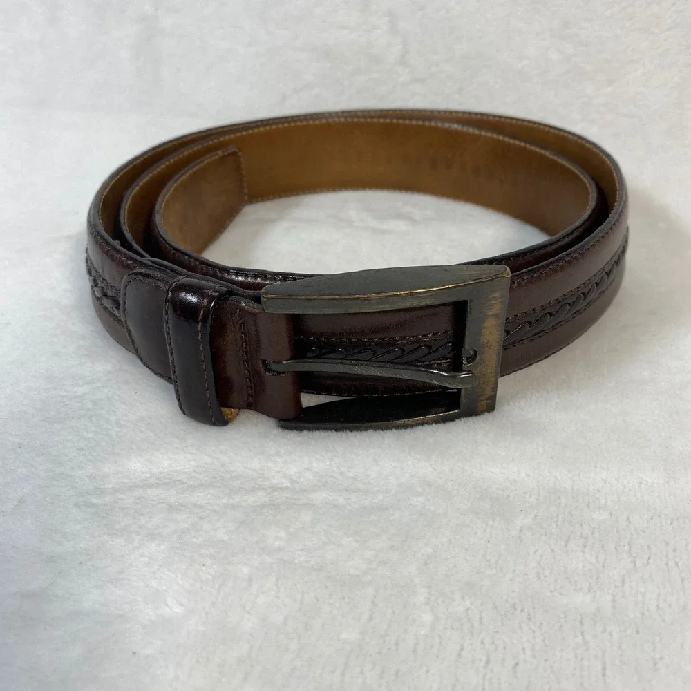 Mezlan Leather Belt Woven Accent‎ Brown Dress Belt Men's Size M